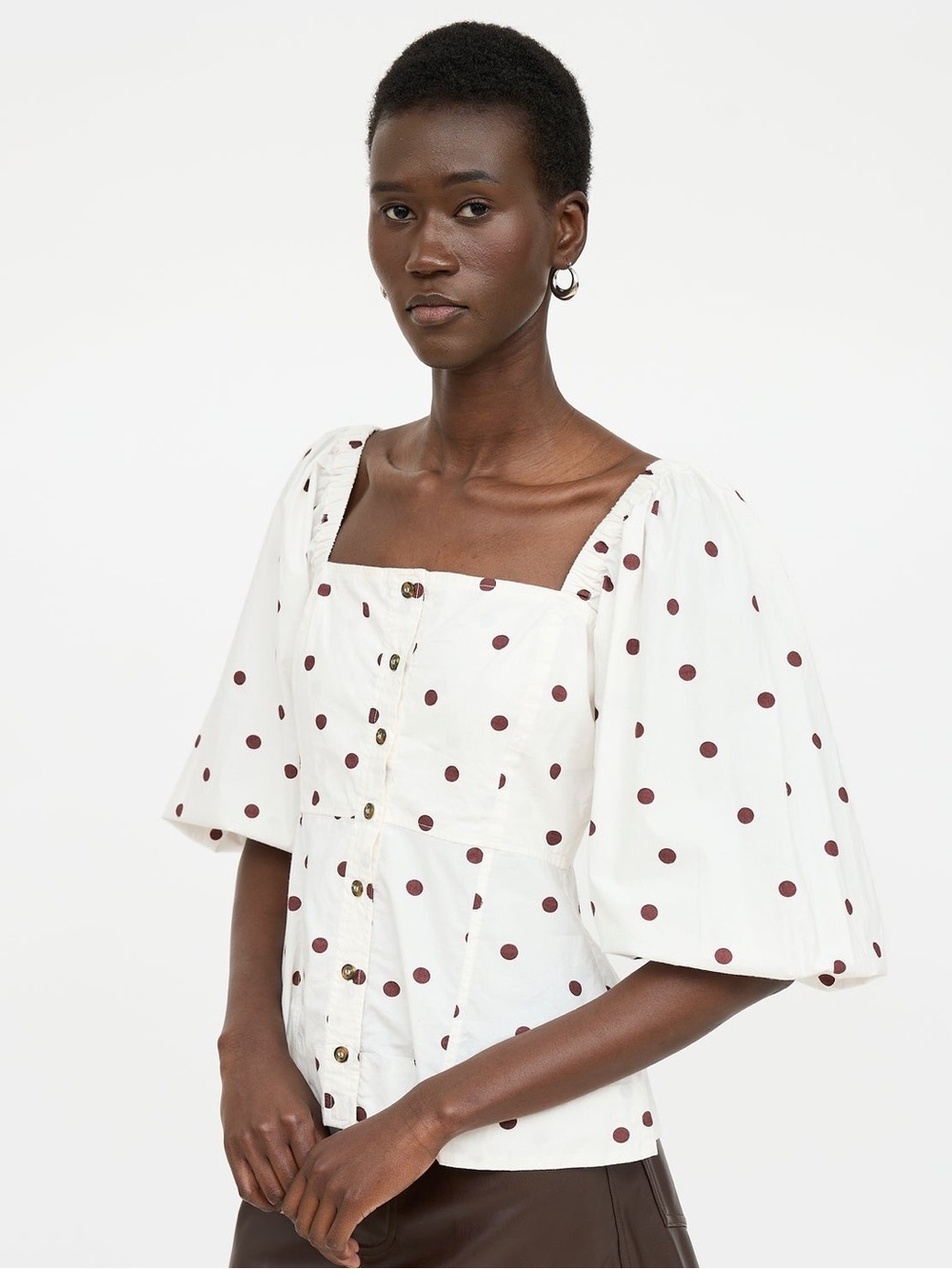 Ganni Puff Sleeve Polka Dot Cotton Top — EU 38 (US 6)